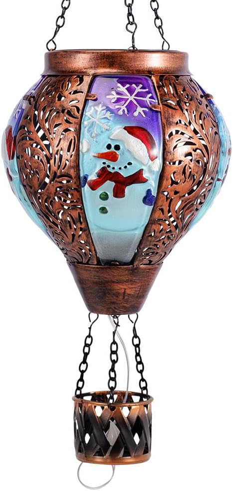 Starsoul Christmas Hot Air Balloon Solar Lantern Waterproof Snowman Solar Hot Air Balloon Lantern with Flame Outdoor Hanging Christmas Snowman Lanterns Decorations for Garden Porch Patio Yard (Red)