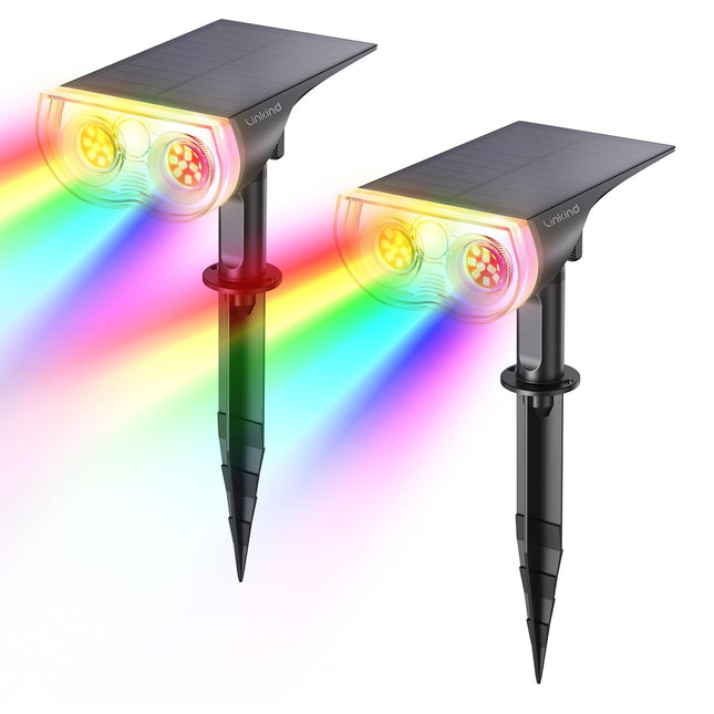 Linkind Solar Spot Lights Outdoor, IP67 Solar Lights Outdoor Waterproof, Multicolor Solar Landscape Spotlights for Christmas Decorations, Yard, Garden, Pathway(2 Pack)