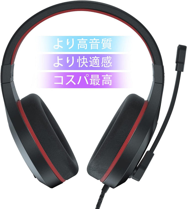 Gaming Headset Noise Cancelling Headphones with Microphone Kids and Adults 50mm Neodymium Drivers & 3.5mm Audio Jack Wired Over Ear Stereo Earphones for Online School/PC Game/Travel/Work Red