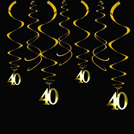 Aimto Gold 40 Party Swirl Birthday Decorations-Foil Ceiling Hanging Swirl for 40th Birthday Party Decorations 40th Anniversary - Pack of 20