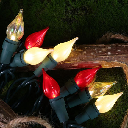 Red White C3 Flame Christmas Lights Outdoor 50 LED Plug in Waterproof Extendable Green Wire for Indoor Patio Xmas Thanksgiving Tree Decoration