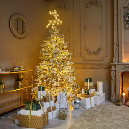 JOICEE Christmas Reindeer Tree Topper,Christmas Gold Hollow Glitter Tree Topper with LED Lights for Christmas Tree Decoration, Big Xmas Tree Top for Year Holiday Decorations.