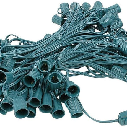 100 Foot C9 Red Ceramic Christmas String Light Set - Outdoor Christmas Light String - – Opaque Christmas Bulbs - Roofline Light String – Outdoor String Lights - Green Wire