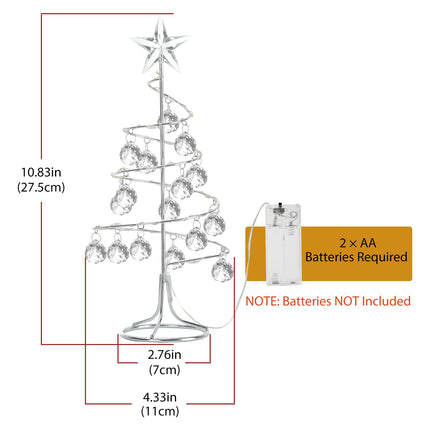 Shinowa Christmas Tree Lamp, Crystal Spiral Christmas Tree with Glittering Star, 10 Inch Battery Operated Silver Christmas Tree Light with Metal Stand for Christmas Table Decoration, Silver