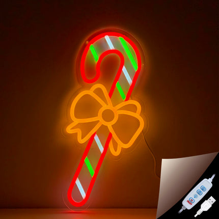 Christmas Neon Sign Candy Cane Light Up Christmas Decor 16.5x8.5“Acrylic USB Powered Dimmable Xmax Neon Light Sign for Bedroom Fireplace Window Christmas s for Kids,Hanging Chain Hooks Included