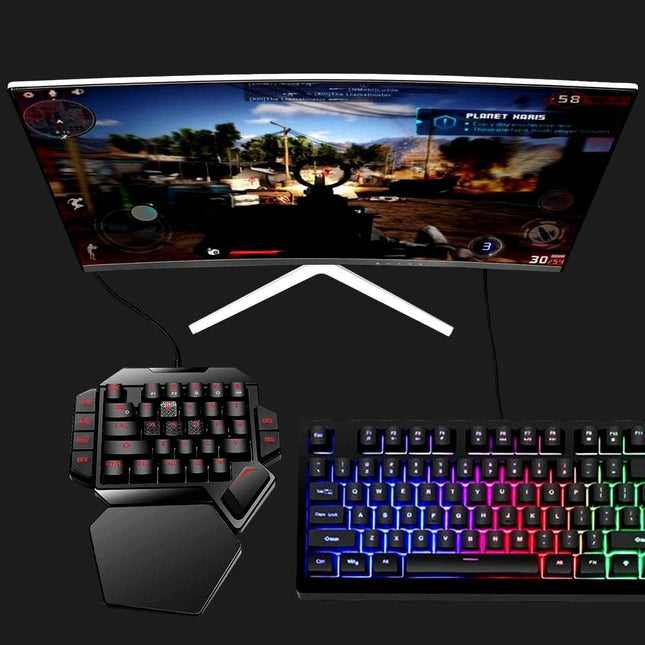 RGB One Handed Mechanical Gaming Keyboard,Colorful Backlit Professional Gaming Keyboard with Wrist Rest Support,USB Wired Single Hand Mechanical Keyboard for Game