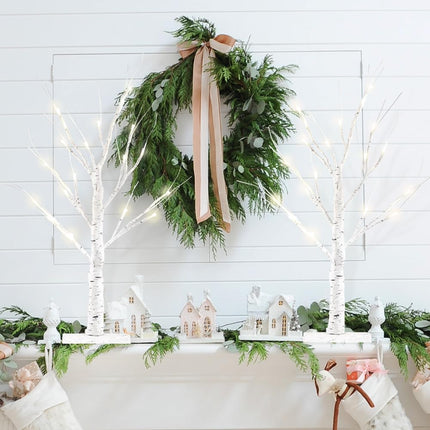 MEETYAMOR 2 Pack 24” 2FT Lighted Birch Tree with 18LT Warm White LEDs, Christmas Decorations Indoor Battery Powered Timer, Money Tree for Winter Party Wedding Table Mantel Home Easter Decor