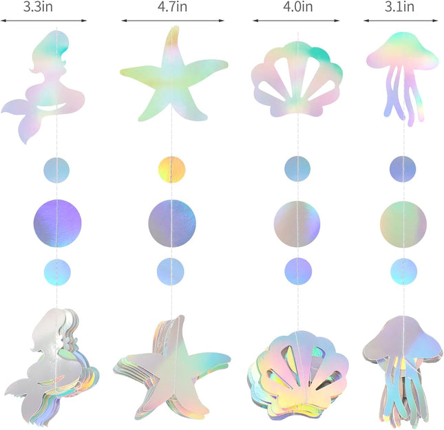 Iridescent Mermaid Birthday Party-Decorations Garland - 40FT Euphoria Under The Sea Jelly Fish Favors,Seashell Starfish Hanging Streamers Swirl,Little Mermaid Baby Shower Banner Decor Panduola