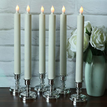DRomance Flameless Window Candles with Remote and Timer, Battery Operated LED Taper Candles with Suction Cups Set of 6 Christmas Window Candles(Silver Holders)