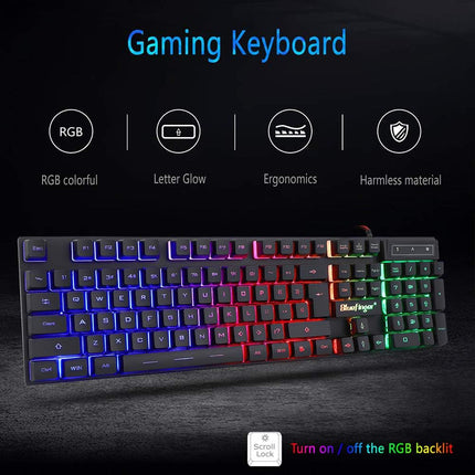 RGB Gaming Keyboard and Backlit Mouse Combo, USB Wired, LED Gaming set for Laptop PC Computer Game and Work