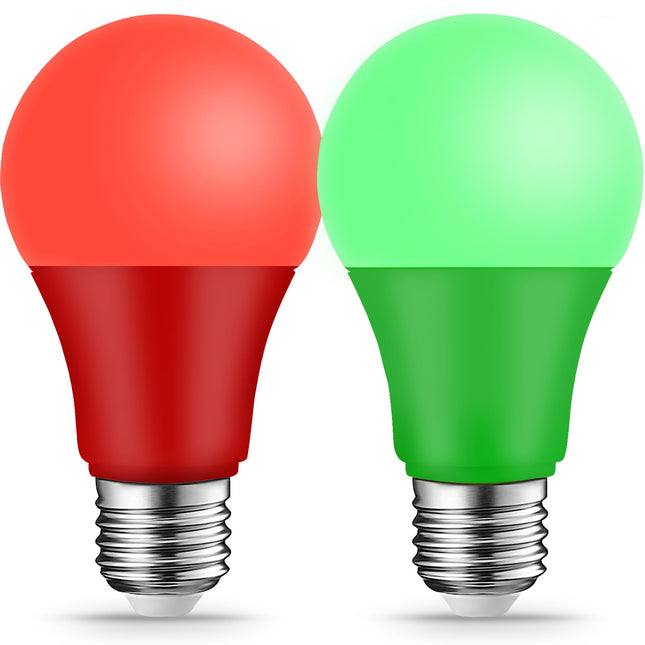 Red Light Bulb Green Light Bulbs Colored Bulb, 9W (6W Equivalent), E26 Base for Halloween Christmas Party Bar Decor (1 Red+1 Green)