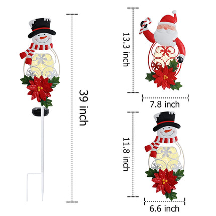 Solar Christmas Garden Stakes 2 Packs Santa and Snowman Christmas Metal Yard Stakes with LED Lights Waterproof Xmas Outdoor Decorations for Garden Lawn Pathway