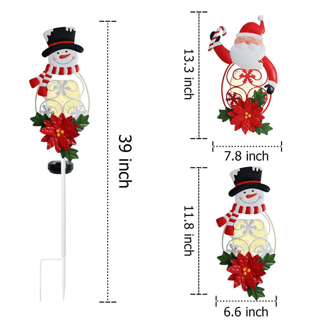 Solar Christmas Garden Stakes 2 Packs Santa and Snowman Christmas Metal Yard Stakes with LED Lights Waterproof Xmas Outdoor Decorations for Garden Lawn Pathway