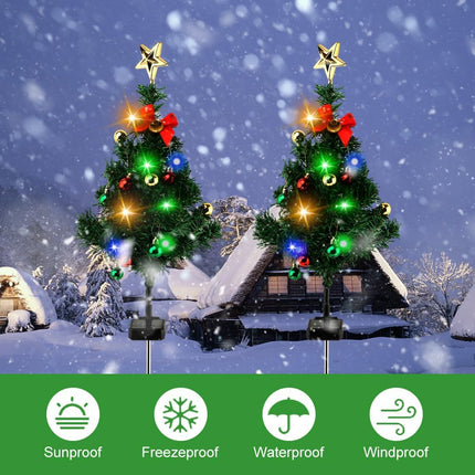 2pcs Solar Christmas Tree Lights Outdoor Decorations, Waterproof LED Solar Powered Christmas Trees Pathway Stake Lights with Super Bright LED Constant for Yard Patio Landscape