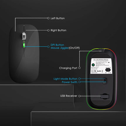 Wireless Gaming Mouse,Rechargeable Lightweight Honeycomb Gaming Mouse with RGB Backlit,USB Receiver,Ergonomic Grips,One-Click Desktop(Black1)