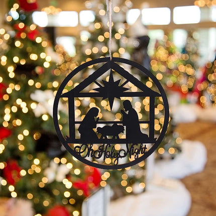 Large Christmas Oh Holy Night Wooden Sign 12.59'' x 12.59'' Cutout Rustic Farmhouse Nativity Manger Scene Photo Booth Prop Outdoor Indoor,Merry Christmas Wreath Party Supplies