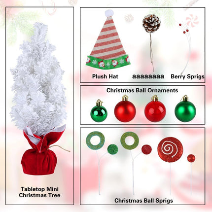 Mini White Christmas Tree, Small Flocked Christmas Tree with Lights and Music Tabletop Artificial Pre-lit Xmas Tree Christmas Decorations Indoor Outdoor for Home Decor Party s