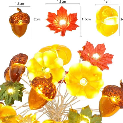 Thanksgiving Decoration 10FT 30 LED 3D Pumpkin Maple Acorn Leaf String Lights Battery Operated USB Plug Remote Timer Orange Fall Lights for Home Autumn Garland Harvest Halloween Party Christmas Decor