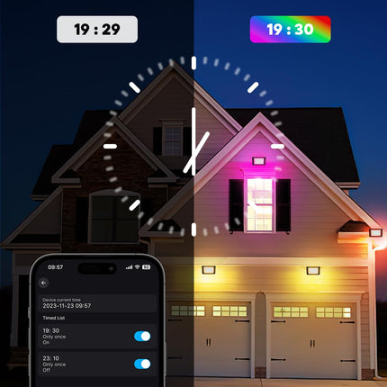 LED Flood Light Outdoor, 36W RGBCW Landscape Lighting Wired with APP & Remote Control, IP66 Color Changing Uplight Patio Lights Holiday Lights with Timer for Yard Garden Patio (4 Pack)