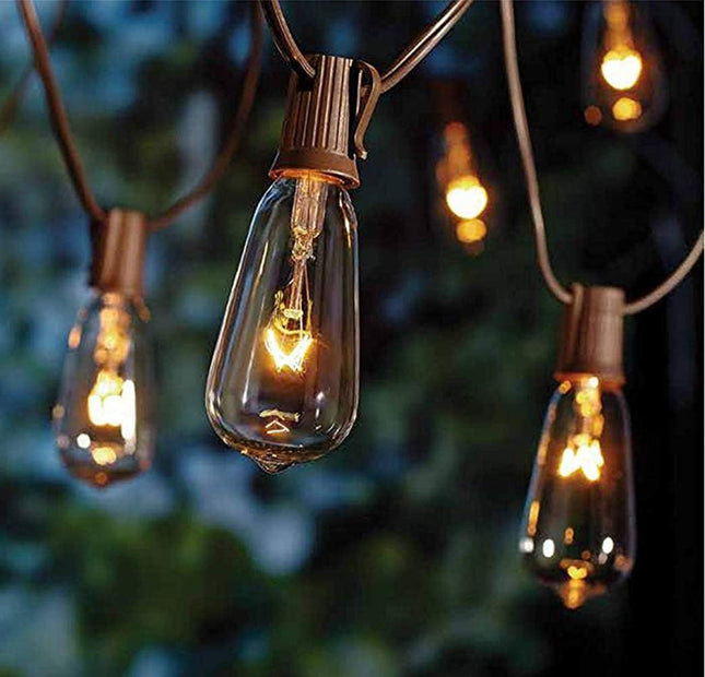 20Ft Outdoor Patio String Lights with 22 Clear Vintage Light Bulbs (2 Spare), E17 Base ST40 Outdoor Edison String Lights Waterproof UL Listed for Indoor Garden Backyard Party Porch Decor, 7W - Brown
