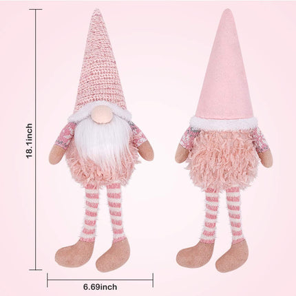 D-FantiX Pink Christmas Valentine Gnomes Decorations, 2Pack Handmade Swedish Tomte Gnome with LED Lighting Nose Scandinavian Figurine Pink Gnomes Plush Elf Valentines Day Decor Long Leg