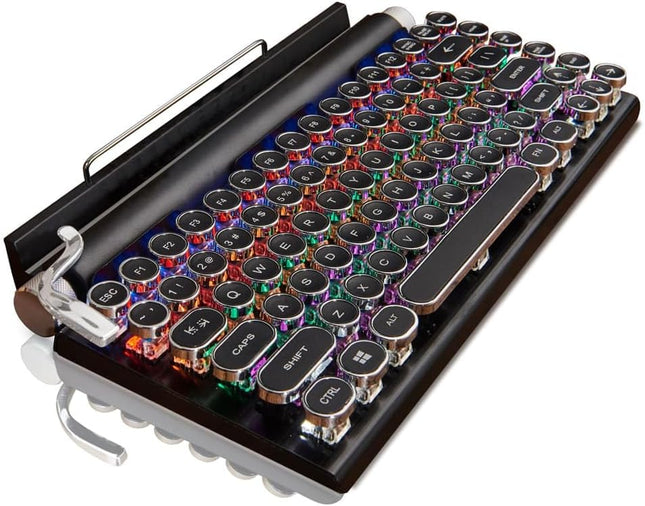 7KEYS Retro Typewriter Keyboard, Electric Typewriter Vintage with Upgraded Mechanical Classical, Punk Round Keys for Desktop PC/Laptop Mac/Phone