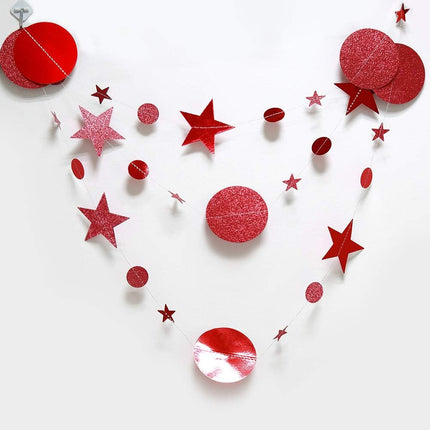 Decor365 Twinkle Star Garlands Red Circle Dots Streamer For Valentines Red Party Decorations Chinese Year Hanging Decor Glitter Banner For Bridal Shower Baby Shower Showcase Wedding Curtains Props