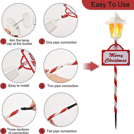 Christmas Pathway Lights Outdoor - 4 Pack Flickering Flame Solar Candy Stake Lights Waterproof Solar Landscape Lights for Christmas Garden, Patio, Yard Driveway Decoration(White)