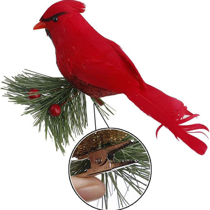 GREENWISH 10Pcs Red Birds Cardinal Clip on Christmas Tree Decoration Red Cardinals Ornaments Artificial Birds with Pine Branches for Christmas Decorations, Winter Theme, Wreaths
