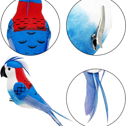 LWINGFLYER 4pcs Clip on Parrot Ornaments Parakeet 6.6inch Artificial Simulation Foam Feather Bird for Christmas Tree Decoration Home Garden Wedding Party Accessories