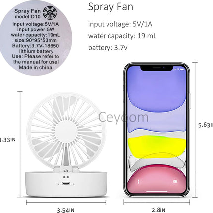 Portable Desk Fan, Handheld Spray Folding Fans With Color Changing Light, 2000Mah Battery Powered Mini Hanging Neck Fan