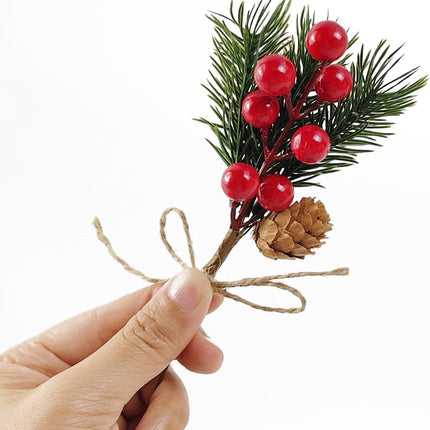 TIHOOD 20PCS 8inch Pine Cone Red Berry Picks Stems Crafts Branch Christmas Wreath, Holly Artificial Evergreen Branches Tiny Pine Cones Picks Décor Floral Picks for Christmas Flower Wreaths DIY