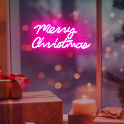 Shine Decor Merry Christmas Neon Sign, Dimmable USB & Battery Powered Pink Merry Christmas Light Up Sign, Christmas Decor for Year Bedroom Wall Birthday Party Window 15.75'x7.4''