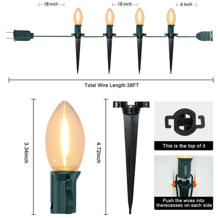 C9 LED Clear Pathway Lights, 38FT Outdoor Christmas Pathway Markers Lights with 25 Stakes, Connectable Waterproof Pathway Lights for Yard Lawn, Garden Decor