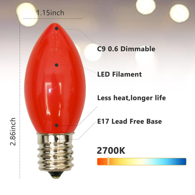 25 Pack C9 Multicolor Christmas Light Bulbs, C9 Ceramic LED Replacement Bulbs for Outdoor Vintage Christmas String Light, E17/C9 Intermediate Base- Multicolor