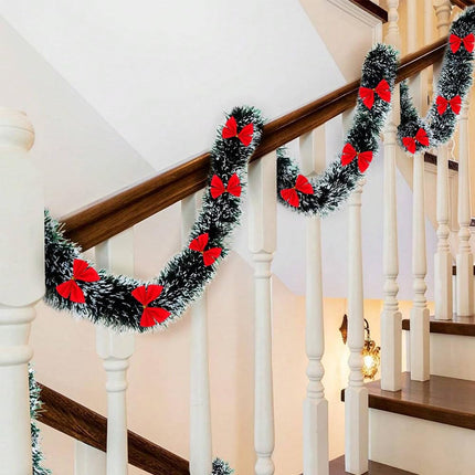 50Ft Christmas Garland, Christmas Tinsel Garland with 37 Red Bows for Indoor Outdoor and Home Decor, Christmas Metallic Twist Garland Xmas Tree Decorations for Holiday Wedding Party Supplies (Green)