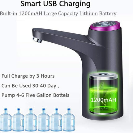 Cozy BlueWater Dispenser, Portable Water Bottle Pump for Universal 3, 4 and 5 Gallon with USB Electric Charging and Automatic Off Switch (Black)