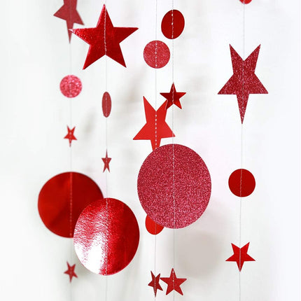 Decor365 Twinkle Star Garlands Red Circle Dots Streamer For Valentines Red Party Decorations Chinese Year Hanging Decor Glitter Banner For Bridal Shower Baby Shower Showcase Wedding Curtains Props