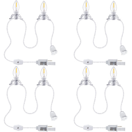 Meonum Replacement Cord Light with 2 Bulbs, Christmas Halloween Village Light with Outlet and Spare Fuse, 0.6W LED Plug in Crafts House Decor Accessories White Indoor String Lights(4 Pack)