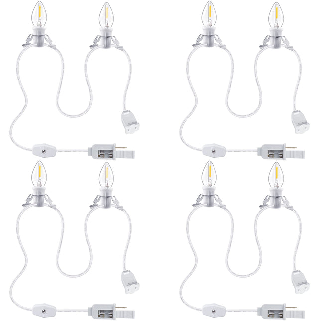 Meonum Replacement Cord Light with 2 Bulbs, Christmas Halloween Village Light with Outlet and Spare Fuse, 0.6W LED Plug in Crafts House Decor Accessories White Indoor String Lights(4 Pack)