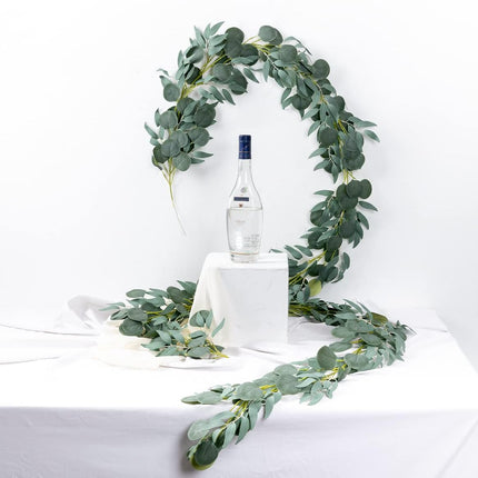 Kisflower 5 Pack 6.56FT Eucalyptus Garlands Artificial Greenery with Willow Leaves Fake Hanging Plants Vines for Wedding Arch Decorations Party Hotel Room Table Home Garden Office Wall Decor