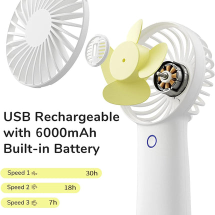 Jisulife 6000Mah Handheld Fan 30H Max Cooling Time] Mini Portable Hand Fan, Usb Rechargeable Small Personal Fan,Battery Operated
