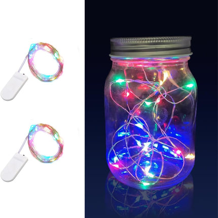 2 Pack Multi Color Led Fairy Lights Battery Operated String Lights Waterproof Silver Wire 7 Feet 20 Led Firefly Starry Moon Lights for DIY Wedding Party Bedroom Patio Christmas