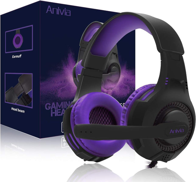 PC Gaming Headsets PS4 Headset for Xbox One - AH68 Wired Stereo Over Ear Gaming Headphone with Microphone for PC Computer, MAC Laptop, Playstation 4, Xbox one Controller, Phones,Tablet, PSP, Purple