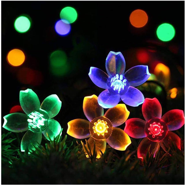 SEMILITS Solar Outdoor String Lights 50LED Flower Shaped Christmas Lights for Patio Garden Decoration Multi Color