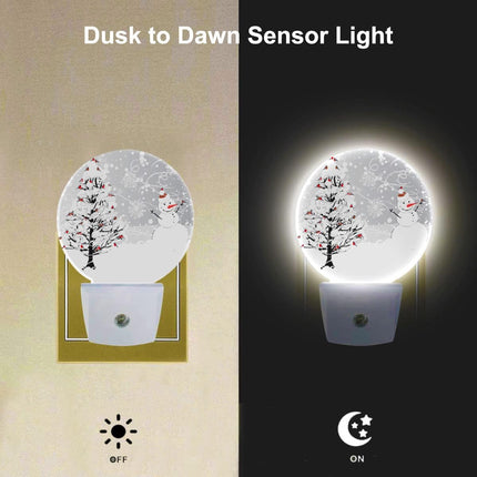EKOBLA Snowman Night Light Winter Snowflakes Cardinals Birds on Snowy Christmas Tree Night Lights Plug into Wall Dusk to Dawn LED Lamp for Men Women Boys Girls Holiday s