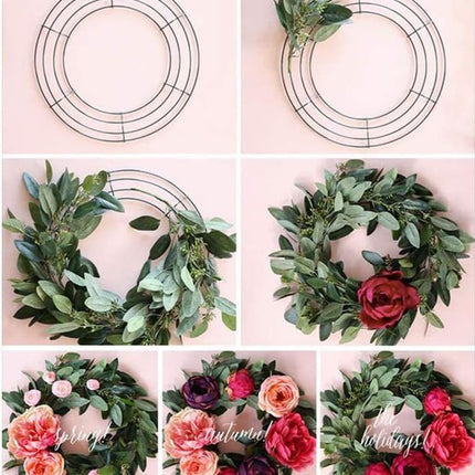 3pcs Round Metal Wire Circle Wreath Frame Form Hanger with Flexible Paddle Wire for Crafts,Christmas Wreaths Tree,Garland,Floral Flower Arrangements, Year and Holidays Decor (Green, 8")