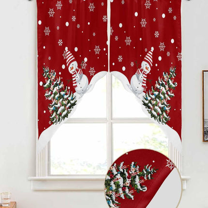 Christmas Swag Curtain Valance for Windows,Xmas Cute Snowman and Christmas Tree Window Treatments Short Swag Topper for Kitchen Windows Bathroom Bedroom,28 x 36 Inch