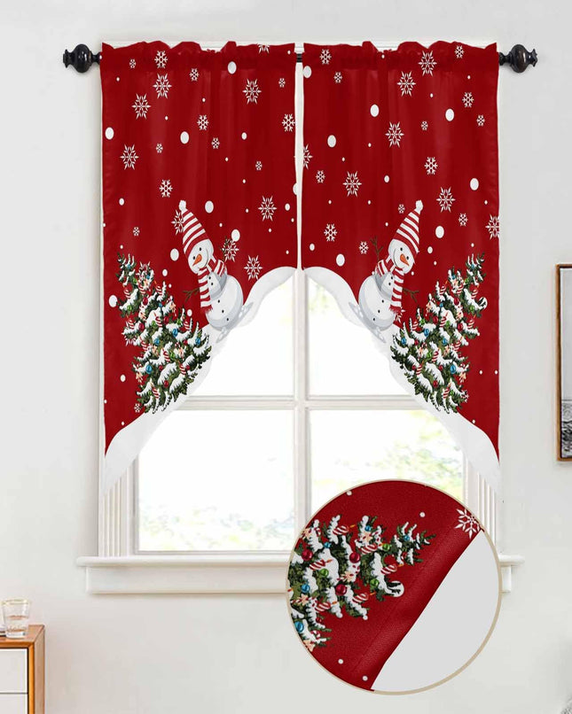 Christmas Swag Curtain Valance for Windows,Xmas Cute Snowman and Christmas Tree Window Treatments Short Swag Topper for Kitchen Windows Bathroom Bedroom,28 x 36 Inch