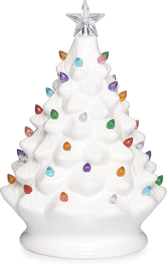Roman Christmas - Lighted White Vintage Tree, 8" H, Christmas Collection, Ceramic, Battery Operated, Inspirational, Beautifully Detailed, Long Lasting